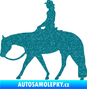 Samolepka Kůň 082 levá kovbojka na koni Ultra Metalic tyrkysová