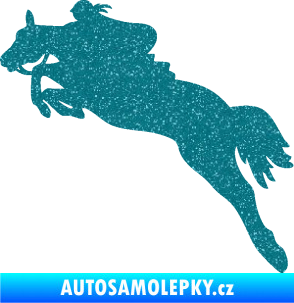 Samolepka Kůň 084 levá s jezdkyní Ultra Metalic tyrkysová