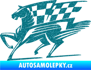 Samolepka Kůň racing 001 levá se šachovnicí Ultra Metalic tyrkysová