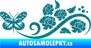Samolepka Květina dekor 015 levá s motýlem Ultra Metalic tyrkysová