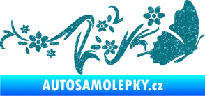 Samolepka Květina dekor 028 pravá s motýlkem Ultra Metalic tyrkysová