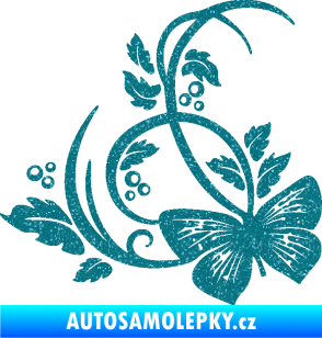 Samolepka Květina dekor 046 levá motýl Ultra Metalic tyrkysová