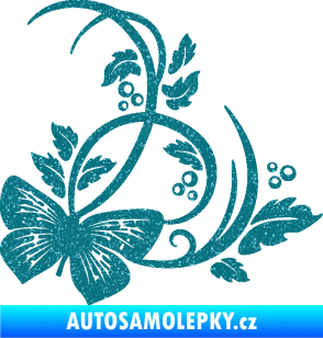 Samolepka Květina dekor 046 pravá motýl Ultra Metalic tyrkysová