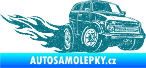 Samolepka Lada auto s plameny pravá Ultra Metalic tyrkysová