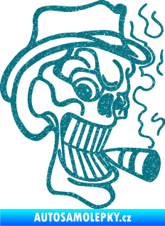 Samolepka Lebka 020 pravá crazy s cigaretou Ultra Metalic tyrkysová