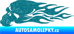 Samolepka Lebka 050 levá v plamenech Ultra Metalic tyrkysová
