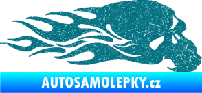 Samolepka Lebka 050 pravá v plamenech Ultra Metalic tyrkysová