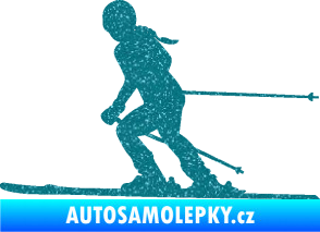 Samolepka Lyžařka 002 levá sjezd Ultra Metalic tyrkysová