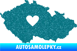 Samolepka Mapa České republiky 002 srdce Ultra Metalic tyrkysová