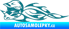 Samolepka Motorka 011 levá helma na motokros v plamenech Ultra Metalic tyrkysová