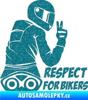 Samolepka Motorkář 003 pravá respect for bikers nápis Ultra Metalic tyrkysová