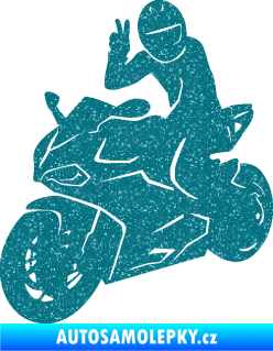 Samolepka Motorkář 006 levá Ultra Metalic tyrkysová