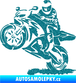 Samolepka Motorkář 010 levá Ultra Metalic tyrkysová
