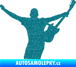 Samolepka Music 024 pravá kytarista rocker Ultra Metalic tyrkysová