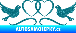 Samolepka Novomanželé 002 holubičky se srdíčky Ultra Metalic tyrkysová