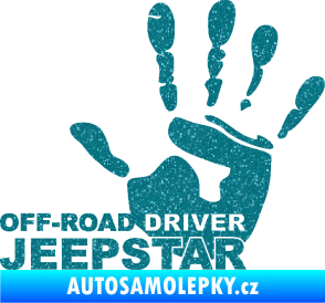 Samolepka Off road driver - Jeep star nápis s rukou Ultra Metalic tyrkysová
