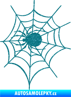 Samolepka Pavouk 016 levá s pavučinou Ultra Metalic tyrkysová