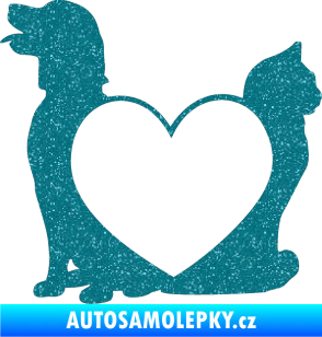 Samolepka Pejsek a kočička love levá Ultra Metalic tyrkysová