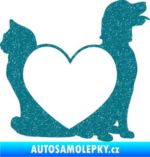 Samolepka Pejsek a kočička love pravá Ultra Metalic tyrkysová