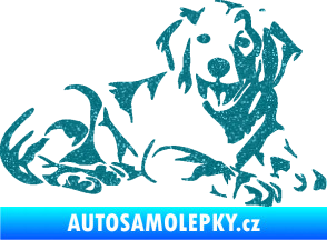 Samolepka Pes 106 pravá Retrívr Ultra Metalic tyrkysová