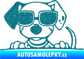 Samolepka Pes s brýlemi 101 levá v autě Ultra Metalic tyrkysová