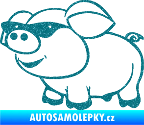 Samolepka Prase 006 levá frajer v brýlích Ultra Metalic tyrkysová