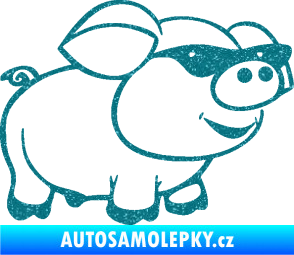 Samolepka Prase 006 pravá frajer v brýlích Ultra Metalic tyrkysová