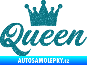 Samolepka Queen nápis s korunou Ultra Metalic tyrkysová