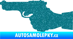 Samolepka Ruka s pistolí 001 levá ruce vzhůru Ultra Metalic tyrkysová