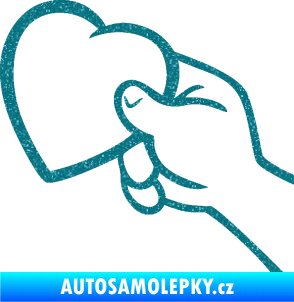 Samolepka Ruka se srdíčkem levá Ultra Metalic tyrkysová