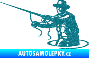 Samolepka Rybář 015 levá s udicí Ultra Metalic tyrkysová