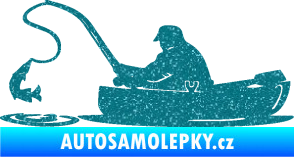 Samolepka Rybář 017 levá rybolov v lodičce Ultra Metalic tyrkysová