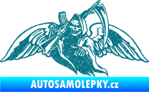 Samolepka Smrtka 016 levá s křídly a kosou Ultra Metalic tyrkysová