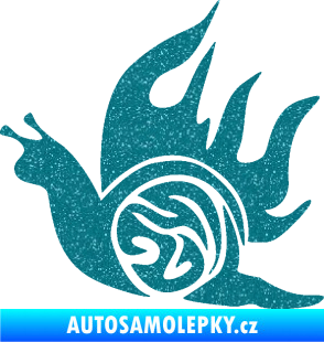 Samolepka Šnek s plameny levá Ultra Metalic tyrkysová