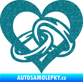 Samolepka Snubní prstýnky v srdíčku levá Ultra Metalic tyrkysová