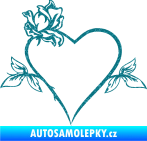 Samolepka Srdce s růží levá Ultra Metalic tyrkysová