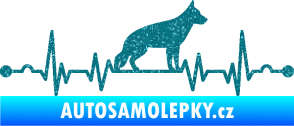 Samolepka Srdeční tep 014 pravá německý ovčák Ultra Metalic tyrkysová
