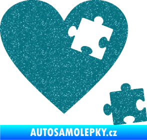 Samolepka Srdíčko 022 pravá vypadlý puzzlík Ultra Metalic tyrkysová