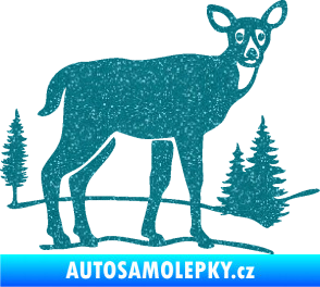 Samolepka Srna 002 pravá s krajinou Ultra Metalic tyrkysová