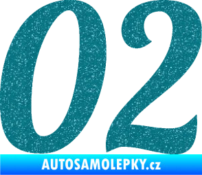 Samolepka Startovní číslo 02 typ 3 Ultra Metalic tyrkysová