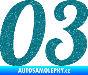 Samolepka Startovní číslo 03 typ 3 Ultra Metalic tyrkysová