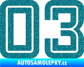Samolepka Startovní číslo 03 typ 7 Ultra Metalic tyrkysová