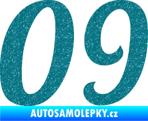 Samolepka Startovní číslo 09 typ 3  Ultra Metalic tyrkysová