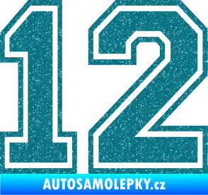 Samolepka Startovní číslo 12 typ 4 Ultra Metalic tyrkysová