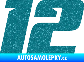 Samolepka Startovní číslo 12 typ 6 Ultra Metalic tyrkysová