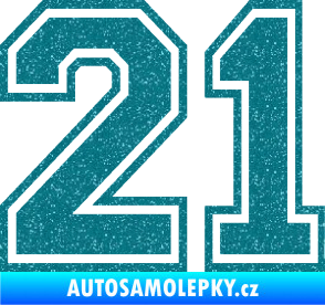 Samolepka Startovní číslo 21 typ 4 Ultra Metalic tyrkysová