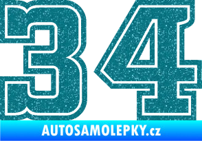 Samolepka Startovní číslo 34 typ 5 Ultra Metalic tyrkysová