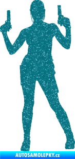 Samolepka Střelkyně 002 levá girl with gun Ultra Metalic tyrkysová