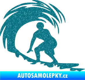 Samolepka Surfař 005 levá velké vlny Ultra Metalic tyrkysová