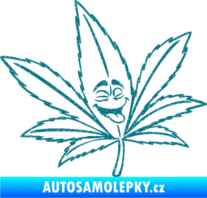 Samolepka Travka 003 pravá lístek marihuany s obličejem Ultra Metalic tyrkysová
